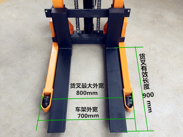 手動液壓裝卸車貨叉尺寸詳細(xì)標(biāo)注圖--河北東圣吊索具制造有限公司--石材夾具_小型攪拌機_手動叉車_液壓堆高車